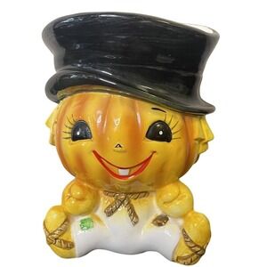 Vintage‎ Lefton 6400 Halloween Jack-o-Lantern Pumpkin Scarecrow Ceramic Planter